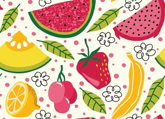 seamless pattern with Cute summer fruit background.