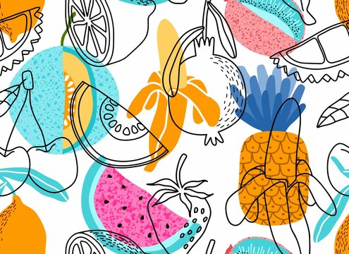 seamless pattern with Cute summer fruit background.