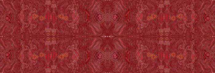 Abstract red symmetrical textured geometric pattern. Panoramic border.