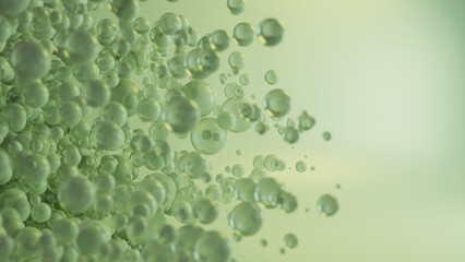 Bubbles in light green space, 3D render