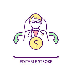 Fee-for-service health insurance RGB color icon. Paying doctor for service. Medical billing system. Isolated vector illustration. Simple filled line drawing. Editable stroke. Arial font used