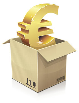 Cardboard box and value in euros