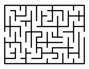 Abstract maze. Find right way. Isolated simple square maze black line on white background. Vector illustration.