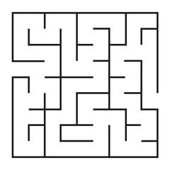 Abstract maze. Find right way. Isolated simple square maze black line on white background. Vector illustration.