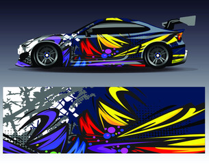 Obraz na płótnie Canvas Car wrap design vector truck and cargo van decal. Graphic abstract stripe racing background designs for vehicle rally race adventure and car racing livery