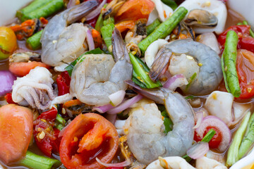Thai spicy salad with seafood