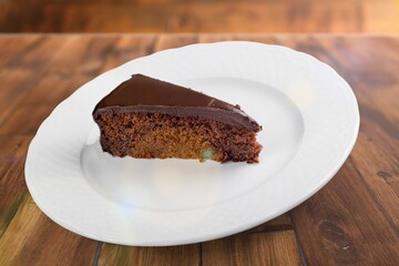 Tasty homemade sweet cake on the desk
