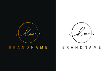 D W DW hand drawn logo of initial signature, fashion, jewelry, photography, boutique, script, wedding, floral and botanical creative vector logo template for any company or business.
