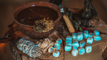 Scandinavian Nordic Runes. Paganism and nature powers, old Gods symbolism. Esoteric concept