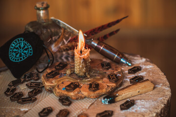 Scandinavian Nordic Runes. Paganism and nature powers, old Gods symbolism. Esoteric concept