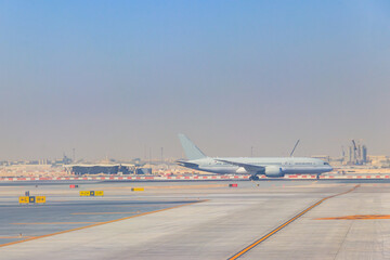 Airplane on runway in Doha airport, Qatar