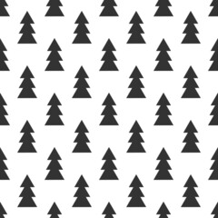 Christmas trees black and white seamless pattern.