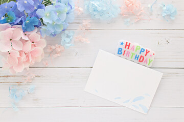 	誕生日の手紙｜紫陽花とロウソクと封筒