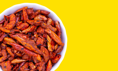 Fried Chili, Spicy snack on white background.