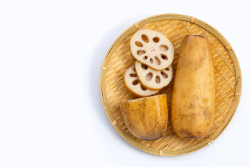 Lotus root on white background