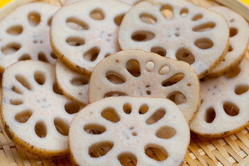 Lotus root on white background