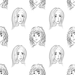 Female character lines. Seamless pattern. Wrapping paper.