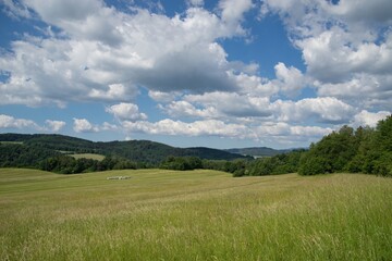 View of fences for horses, countryside, beautiful summer weather.