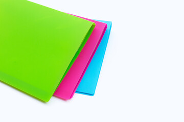 Office folders on blue background.