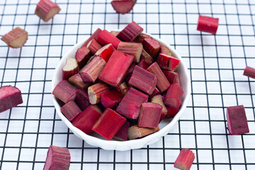 Fresh rhubarb on white background.
