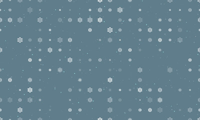 Seamless background pattern of evenly spaced white hive symbols of different sizes and opacity. Vector illustration on blue gray background with stars