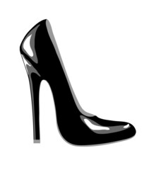 A high-heeled black court shoe for business or party wear. Isolated on white. EPS10 vector format.