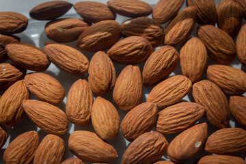 Almonds, the background of raw almonds