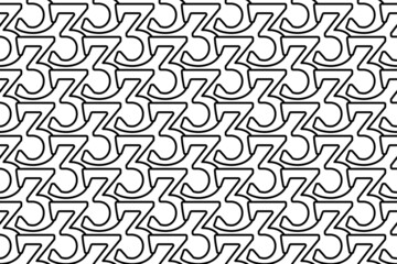 Seamless pattern completely filled with outlines of number three symbols. Elements are evenly spaced. Vector illustration on white background