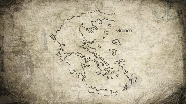 Greece map drawn on a cartography background sheet of paper
