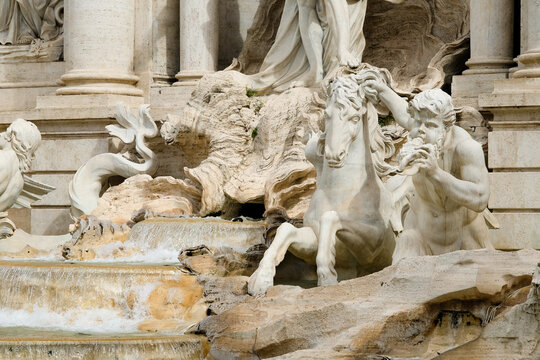 Rome, Italy - June 5, 2022: Detailed image of Trevi Fountain in Rome.