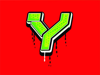 Y Hand lettering Graffiti Typography with Dripping Vector Template