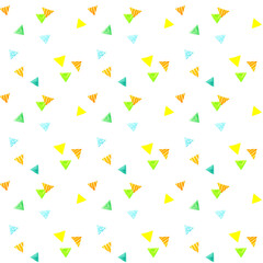 三角形の紙吹雪のカラフルなパターン　手描き水彩イラストのテキスタイル
