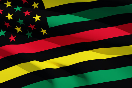 Waving Alternative Juneteenth Flag background. Since 1865. Design of Banner. Black history month. 3d-rendering.