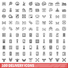 100 delivery icons set. Outline illustration of 100 delivery icons vector set isolated on white background