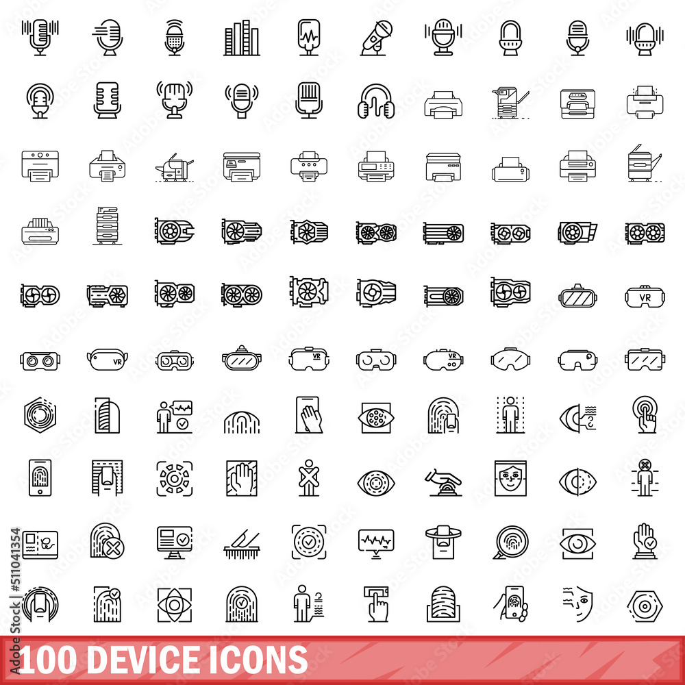 Canvas Prints 100 device icons set. Outline illustration of 100 device icons vector set isolated on white background - Canvas Prints