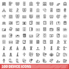 Fototapeta premium 100 device icons set. Outline illustration of 100 device icons vector set isolated on white background