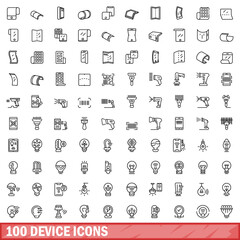 100 device icons set. Outline illustration of 100 device icons vector set isolated on white background