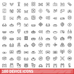 100 device icons set. Outline illustration of 100 device icons vector set isolated on white background