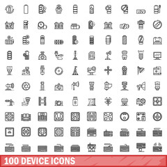 100 device icons set. Outline illustration of 100 device icons vector set isolated on white background