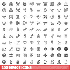 100 device icons set. Outline illustration of 100 device icons vector set isolated on white background