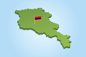 3d green color map of Armenia with flag