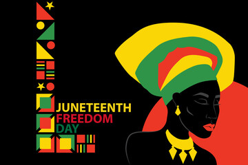 Silhouette of African American woman with headdress. Juneteenth Freedom Day. June 19, 1865. Freedom, patriotism and equality concept. EPS10 vector.
