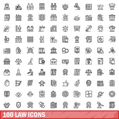 100 law icons set. Outline illustration of 100 law icons vector set isolated on white background