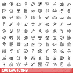 Fototapeta na wymiar 100 law icons set. Outline illustration of 100 law icons vector set isolated on white background