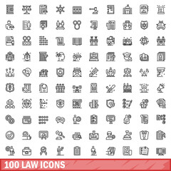 100 law icons set. Outline illustration of 100 law icons vector set isolated on white background