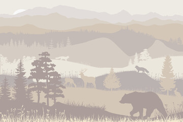 landscape with forest and Siberian mountains