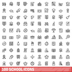 100 school icons set. Outline illustration of 100 school icons vector set isolated on white background