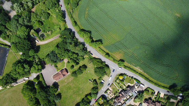 Aerial view of British Countryside Landscape and Millbrook Proving Ground