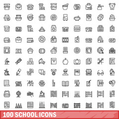 Obraz na płótnie Canvas 100 school icons set. Outline illustration of 100 school icons vector set isolated on white background