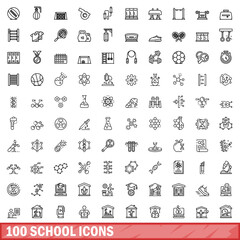 100 school icons set. Outline illustration of 100 school icons vector set isolated on white background